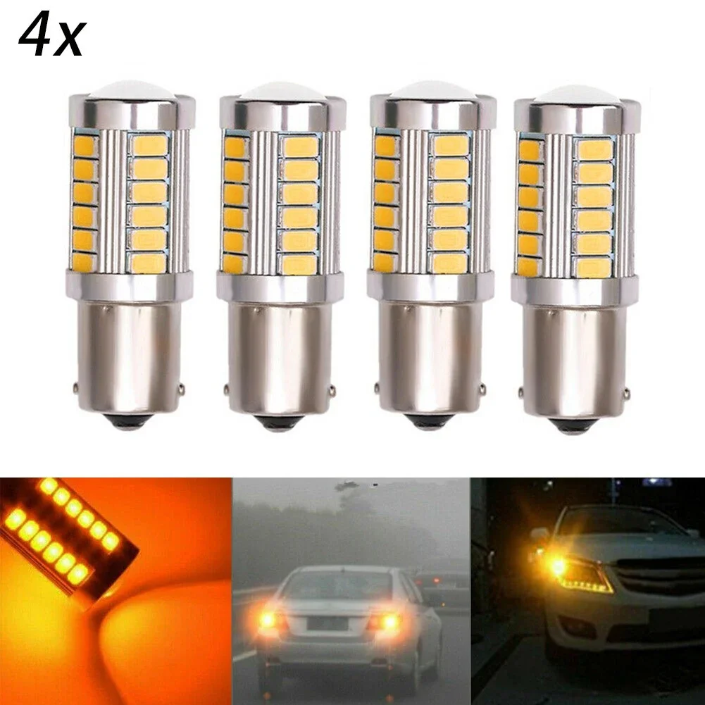 

Useful Turn Signal LED YELLOW 12V BULB 33LED 581 BA15S PY21W Easy Installation High Brightness Low Power Consumption