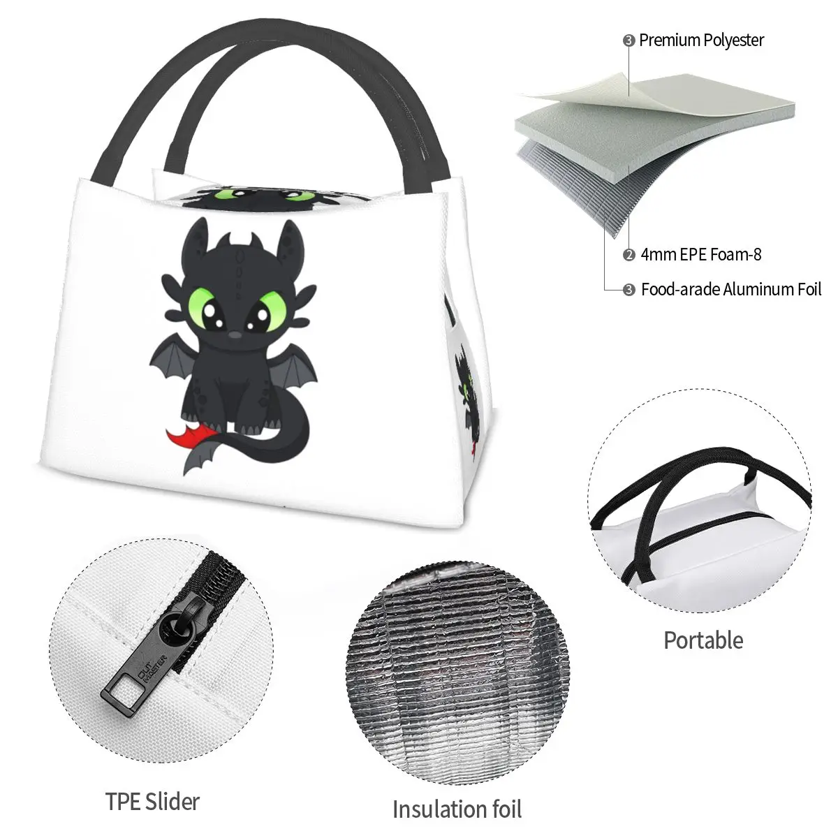 Baby Dragon Borse per il pranzo per bambini Bento Box isolato Borsa per il pranzo portatile Borse da picnic Borsa termica più fresca per donna Ragazza Scuola