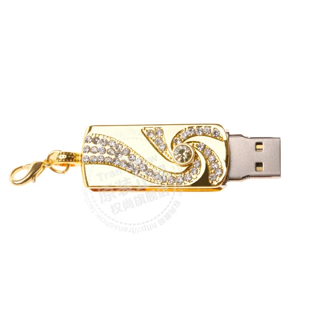 Metal Crystal Gold Stainless Steel Key Chain Fashion PenDrive USB Flash Drive 8GB 16GB 32GB 64GB Pen Drive Memory Stick HOT Gift