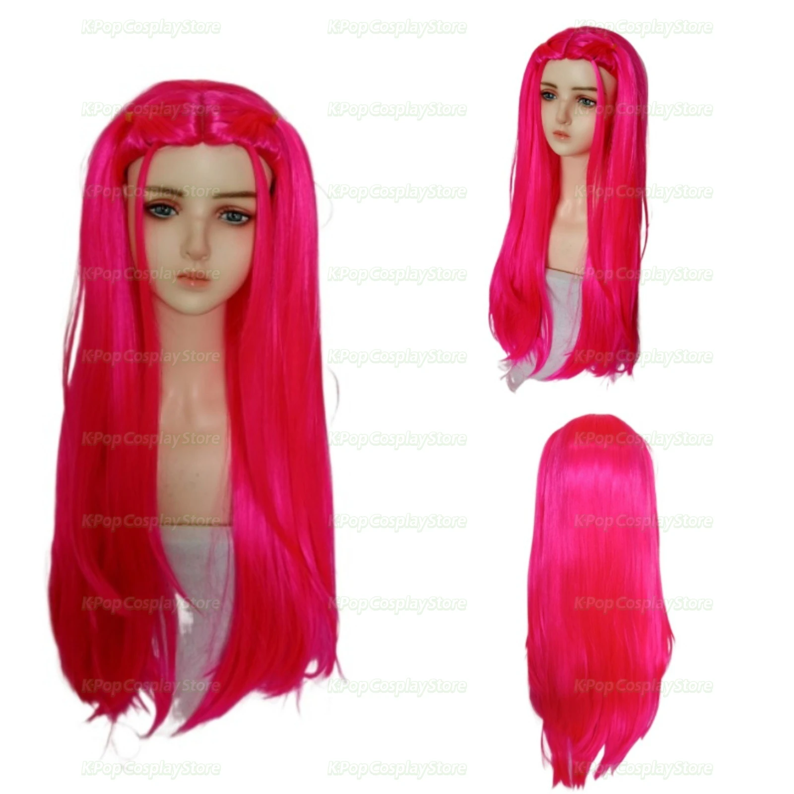 Neue 2025 KPop Demon Hunters Mira Cosplay Perücke Rose Rot Langes Glattes Haar Zoe Schwarzes Zopf Rumi Lila Zopf Neue Perücke