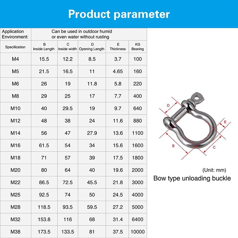 5Pcs Sailing Shackles D Shaped Bow Shackle 304 Stainless Steel Rustproof Screw Pin Anchor Bow Shackle Clevis European Style ﻿