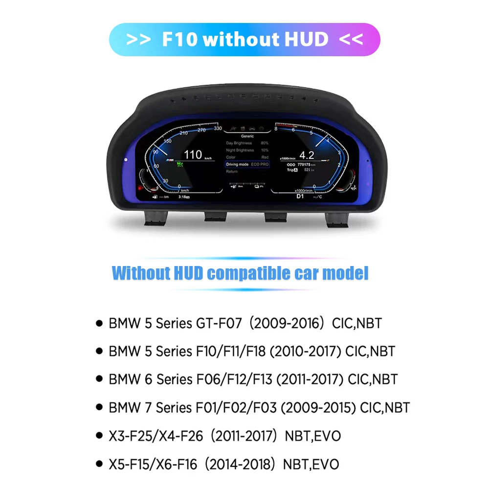 12,3'' Digitaal Dashboard voor BMW F07 F10 F11 F06 F12 F13 F01 F02 F03 LCD Dashboard Paneel Snelheidsmeter Virtuele Cockpit Instrument