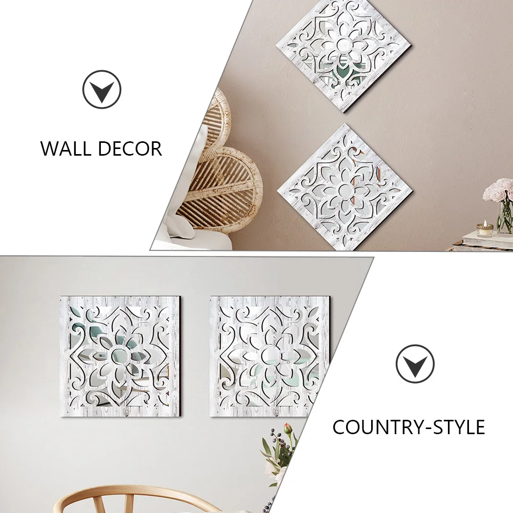 

2Pcs Rustic Square Wall Mirror White Distressed Frame Acrylic Mirror Surface Farmhouse Decor for Living Room Bedroom Entryway