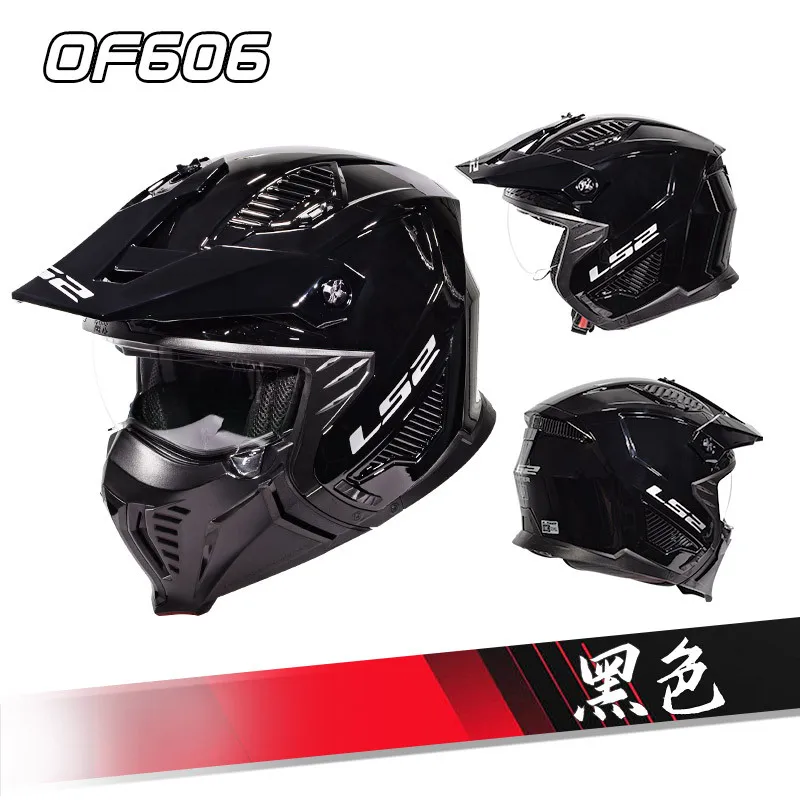 LS2 OF606 Motorcycle Helmet Retro Street Fighter Combination Helmet black lens off-road Racing Casco Capacete Cascos para moto