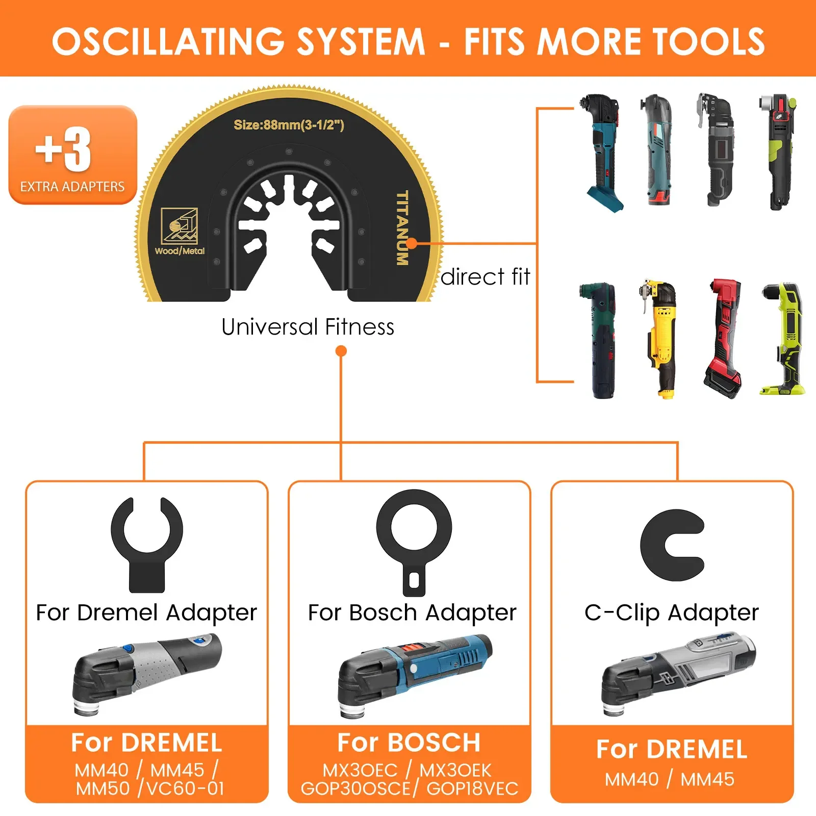 Hojas de sierra oscilantes bimetálicas recubiertas de titanio, multiherramienta, semicirculares, afiladas, de corte rápido, 3 piezas