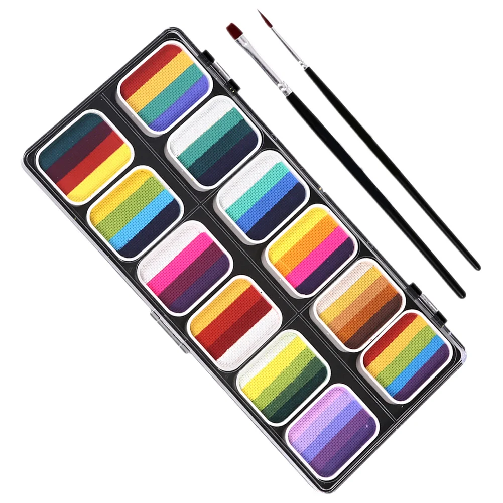 12 Colors Gradient Water Washable Paint Set Matte Shimmer Mixed Body Face Art Kit 3012 H 12 Grids 2 Brushes Halloween DIY