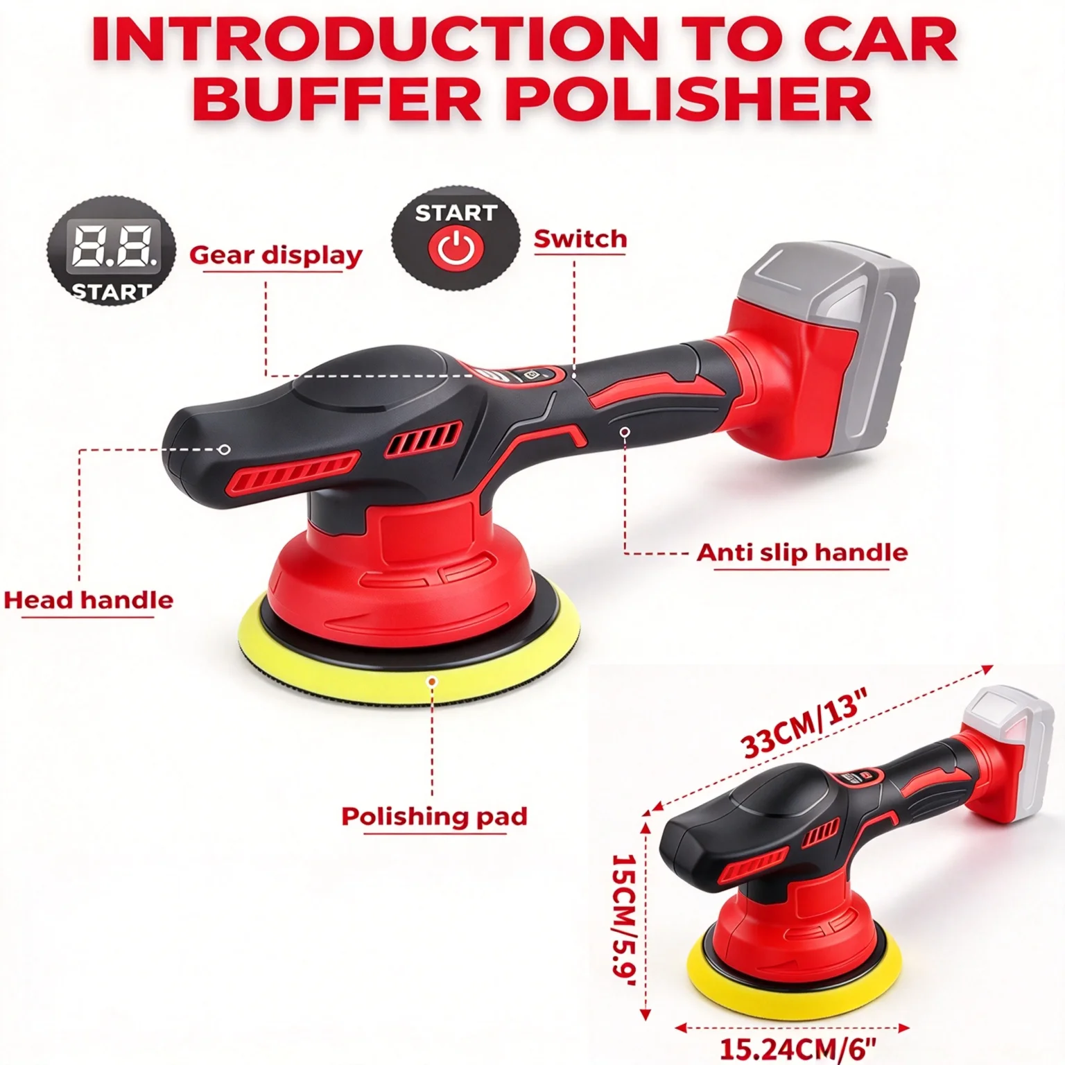 Cordless Car Polisher, 8-Speed Adjustable Auto Electric Waxer, Sanding & Glaze Sealing Tool, Only Compatible with Milwaukee 20V Battery, Battery Not Included