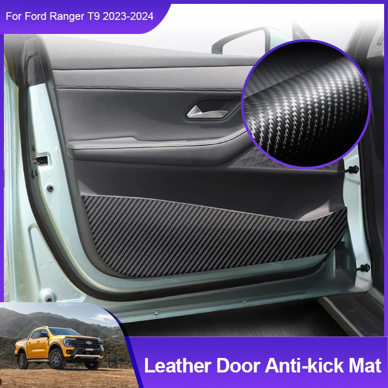 

4 Pcs Carbon fiber Car Door Anti-Kick Mat Pads Anti Dirty Protective Stickers Accessories for Ford Ranger T9 2022 2023 2024 2025