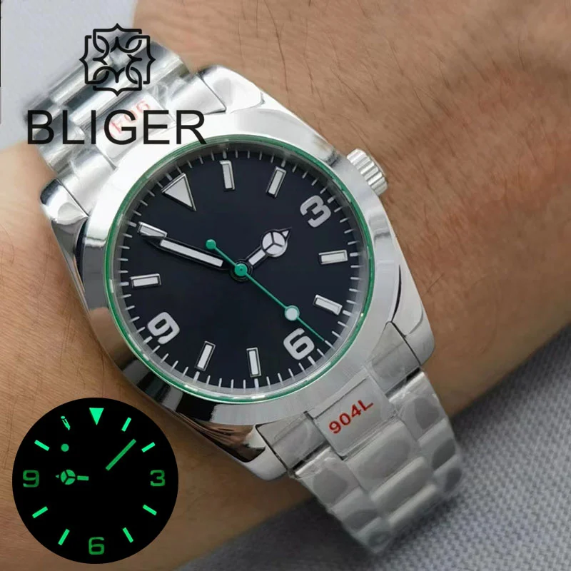 BLIGER 36mm/39mm NH35A Automatic Men Watch MIYOTA PT5000 Automatic Sapphire Glass Black White Orange Luminous Steel Strap