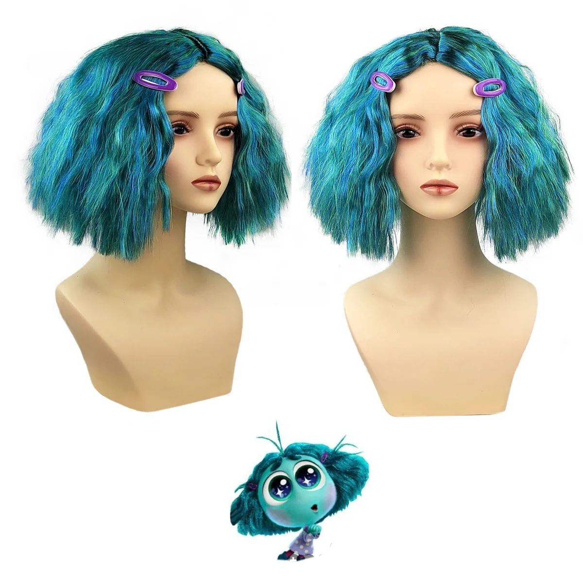 Joy Wig Película Inside Cos Out Ansiedad Cosplay Pelucas Azul Corto Rizado Tristeza Disgusto Mujeres Hombres Halloween Cosplay Peluca