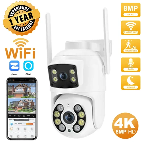 Cámara PTZ Wifi para exteriores de 8MP, 4K, lente Dual, pantallas duales, detección humana IA, cámara IP de seguridad CCTV inalámbrica Ziicam