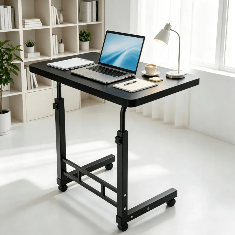 Computer Desks Mobile Office Desk, Convenient Small Computer Desk, Wheeled Learning Desk, Mobile Desk With Adjustable Height, Standing And Lifting Desk, Multifunctional, Suitable For Bedside, Sofa, Study, Handmade - Black/White For Home Office