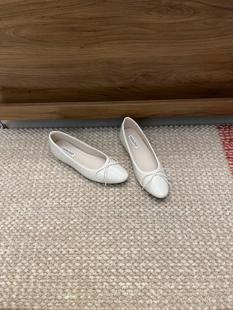 elegant-round-toe-mary-jane-ballet-flat-women's-shoes-gentle-knot-design-fashionable-korean-style-flat-heel-rubber