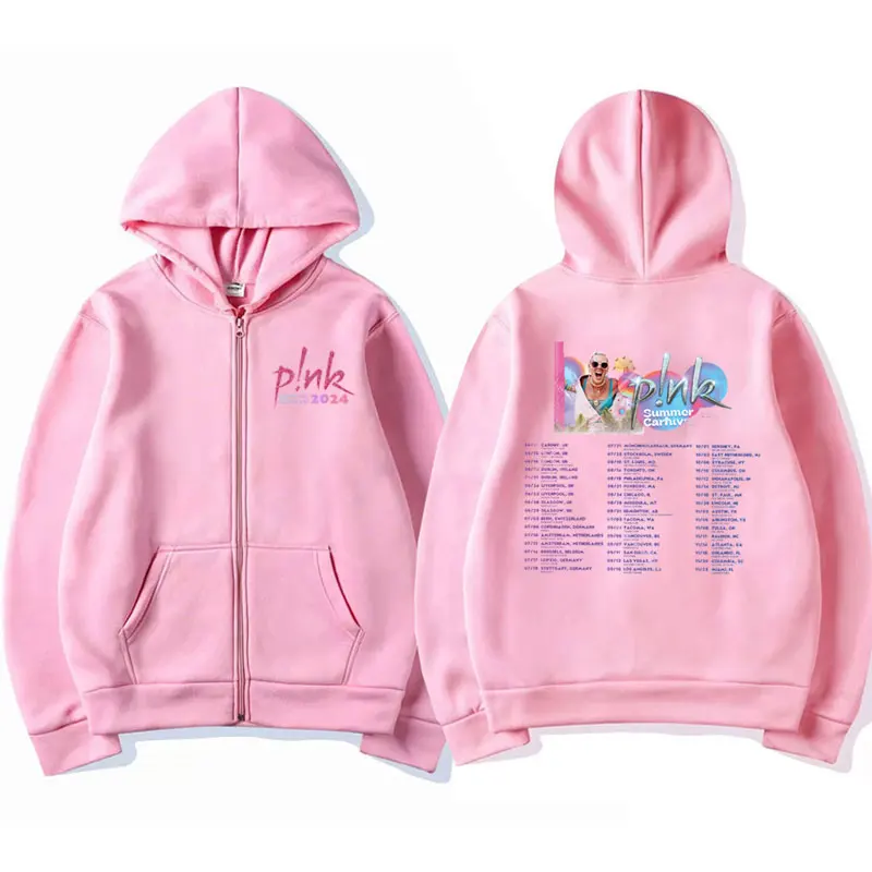 Singer P! Nk Pink Summer Carnival 2024 Festival World Tour Zip-up Hoodie Men Women Fashion Oversized Zipper Jacket Sweatshirt