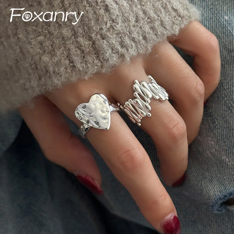 Foxanry ラブハート不規則なリング女性のためのカップル韓国トレンディクリエイティブシンプルクラシックエレガントパーティージュエリーギフト卸売 1