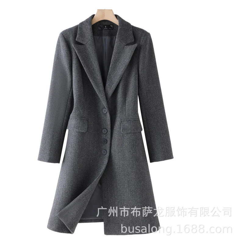 Casaco de lã feminino2025 outono inverno engrossado elegante estilo deusa profissional formal meados de comprimento trench casaco de lã