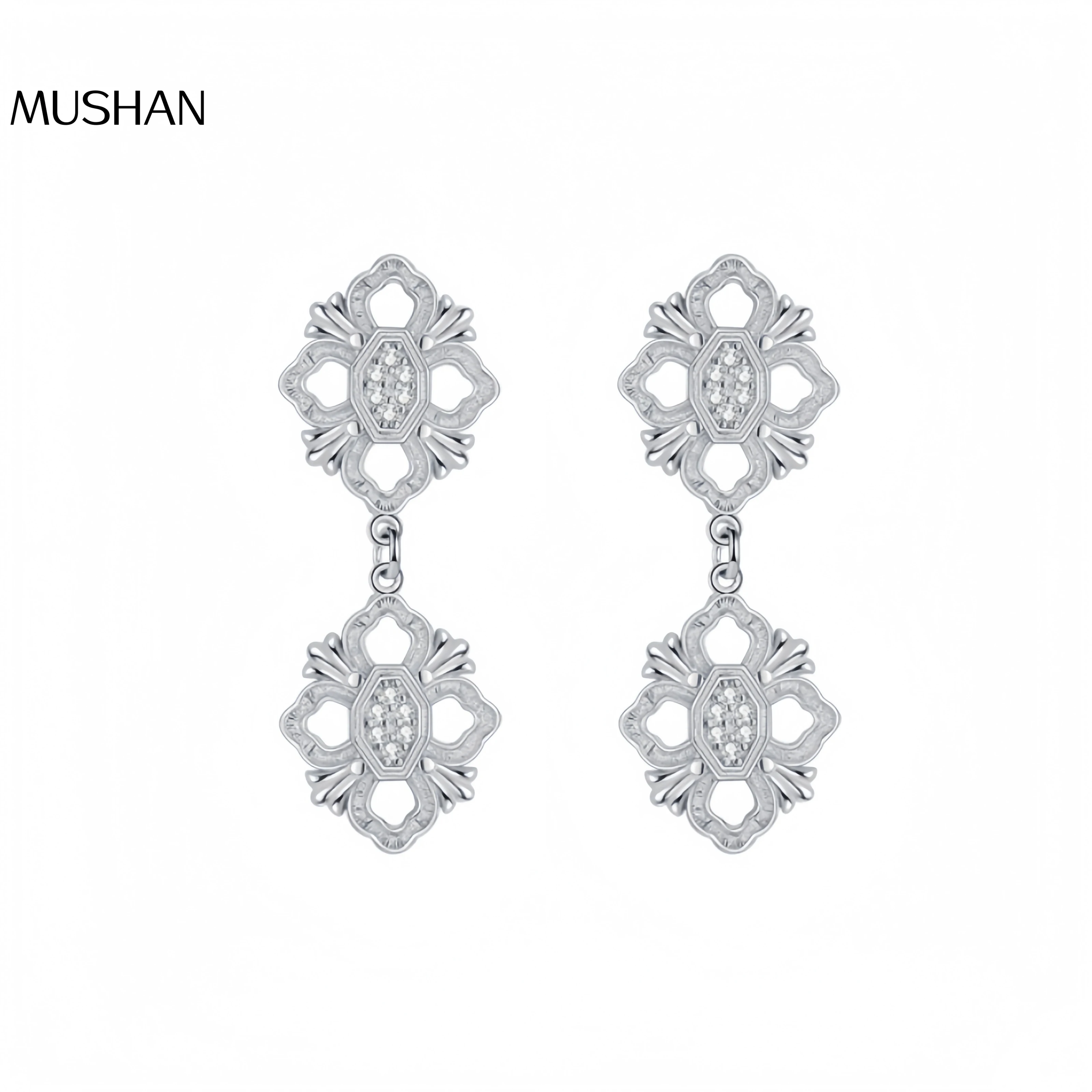 

Mushan Luxury Brand S925 Sterling Silver Tang Grass Pattern Retro Court Style Italian Buchi Style Earrings And Pendants
