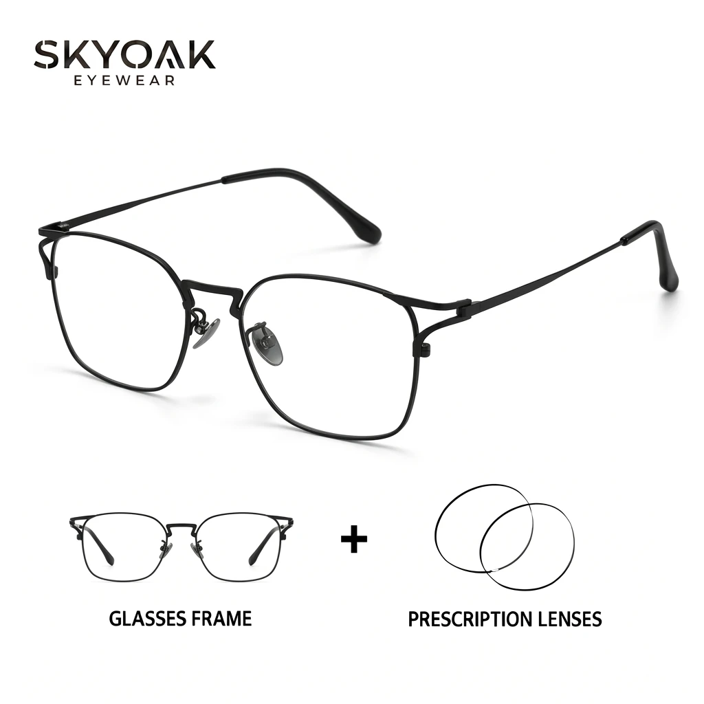 SKYOAK Titanium Prescription Glasses for Men, Square Business Progressive Myopia Hyperopia Lightweight Optical Eyeglasses