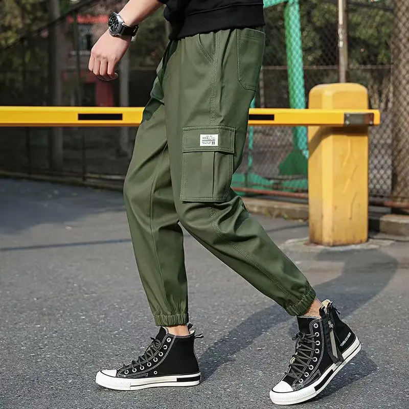 Overalls Men\'s Spring Autumn 2021 Brand Loose Harem Sweatpants Cargo Military Elastic Waist Casual Hiking Camping Beam Pants