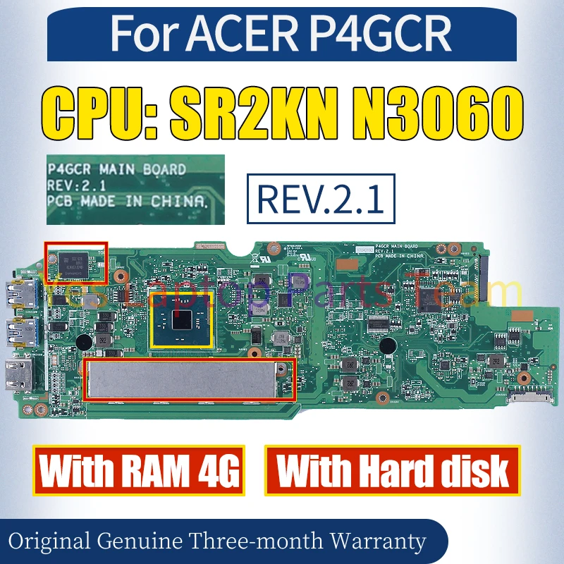 REV.2.1 للوحة الأم للكمبيوتر المحمول ASUS P4GCR SR2KN N3060 RAM 4G مع HDD لوحة أم للكمبيوتر المحمول تم اختبارها بنسبة 100%