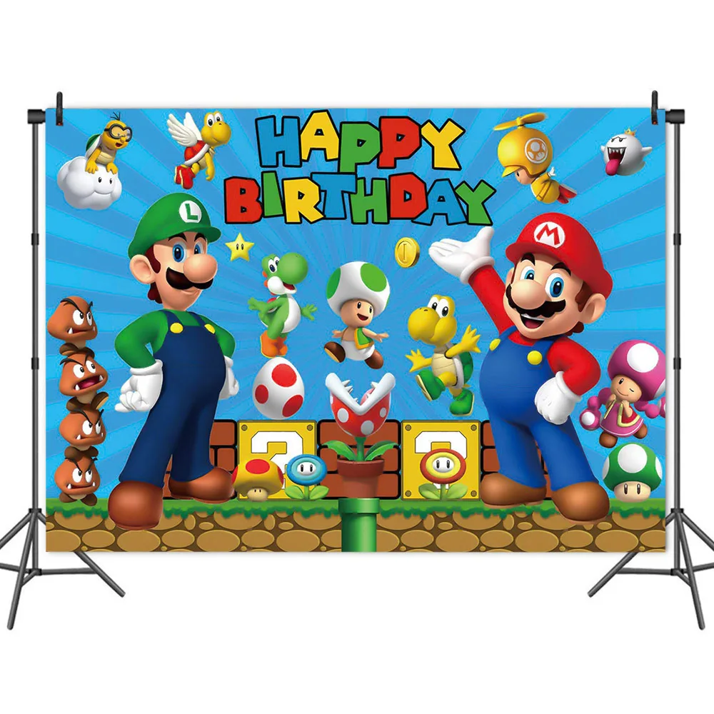 Brinquedos de Pano do Mario, Bonecos de Ação, Brinquedos do Mario Bros, Suprimentos para Decoração de Festa de Aniversário com Banner de Desenho Animado