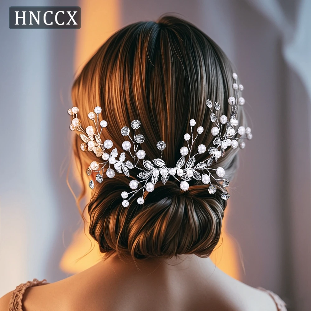 HNCCX Wedding Alloy Leaf Hair Comb Hairpin Headband Bride Party Double Ended Comb Pearl Hair Accessories Head Jewelry CP832