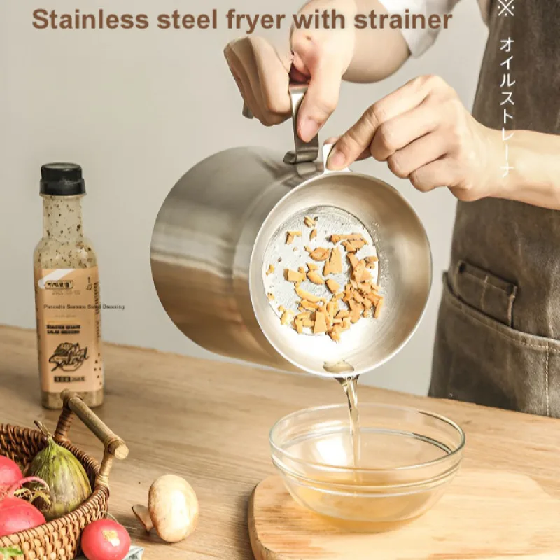 2.2L Household Fryer Stainless Steel with Filter Drain Fryer Household Kitchen Lard Tank Oil Storage Fryer Filter Kettle