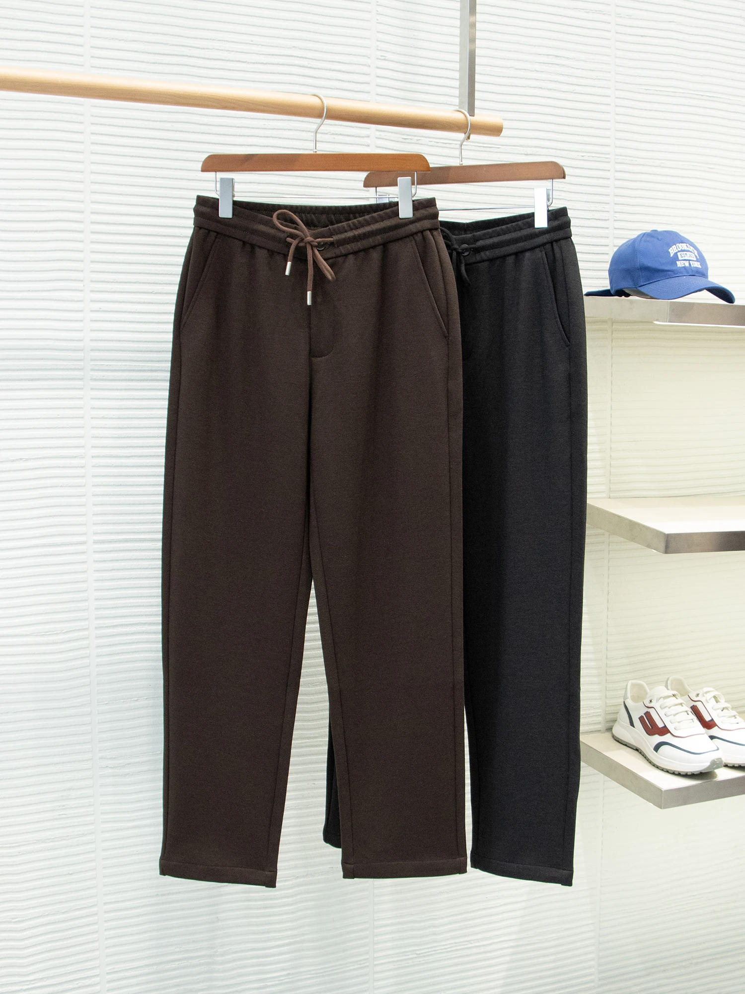 

Winter Men's Casual Pants Straight Leg Wool Blend Thi Elastic Waist Soft Non-Wrinkle Luxury Sle Warm Color Trousers