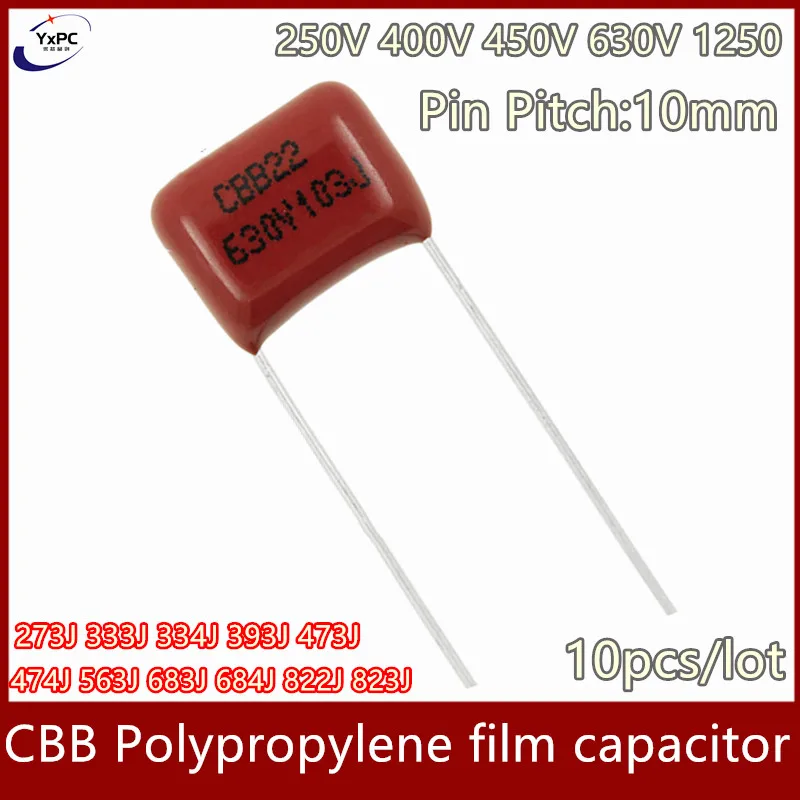 10pcs CBB22 Polypropylene film capacitor 250V 400V 450V 630V 1250V CBB81 273J 333J 334J 393J 473J 474J 563J 683J 684J 822J 823J