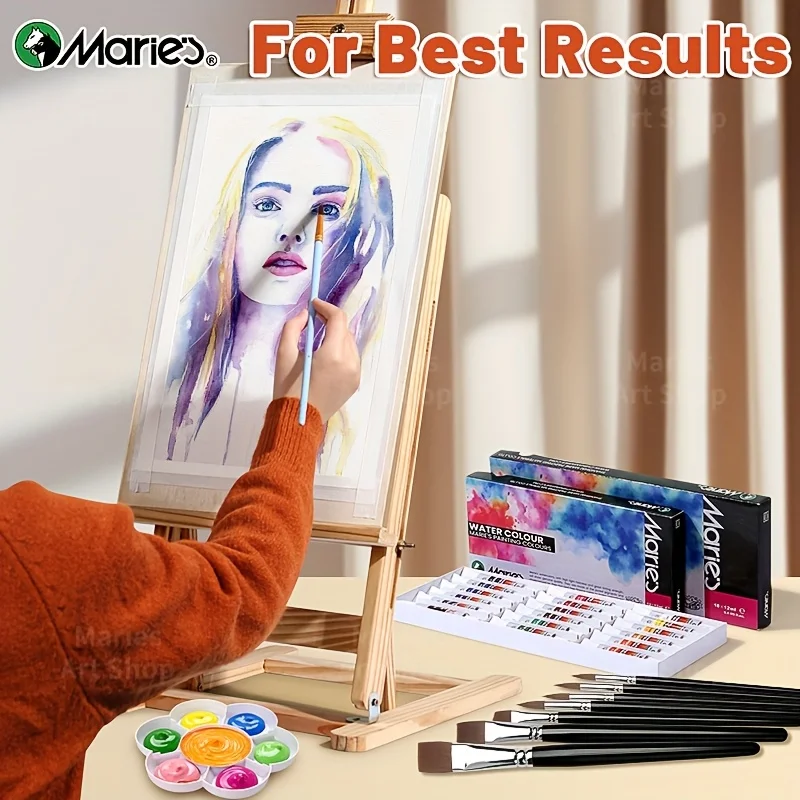 Marie's Art Watercolor Paint Set with 7 Brushes of Various Sizes, Professional Art Supplies for Artists(12ml/0.41floz Each)