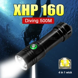 XHP160 Diving Flashlight Super Bright Scuba Dive Flashlights IPX8 Waterproof Diving 500M Underwater Diving  Fishing Flash Light