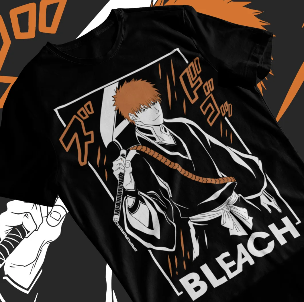 

Ichigo Kurosaki T-shirt Bleach Anime Manga Strip Horror Shirt Soft Tee