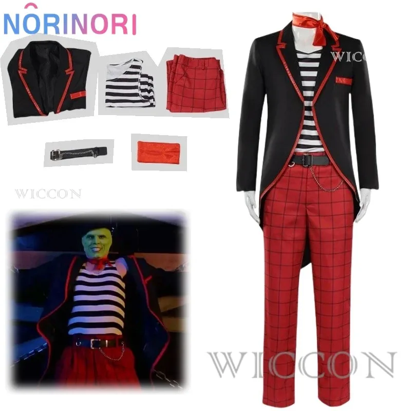 

Movie Men Jim Carrey Cosplay Costume Mask For Adult Striped Inner Funny Tuxedo Full Suit Party Outfit IN STOCK