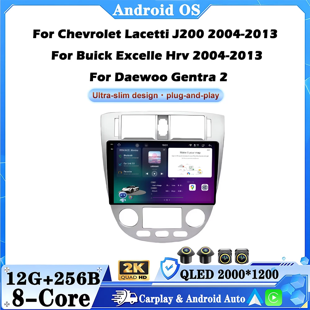 Radio para Auto con Carplay Inalámbrico, Bluetooth y GPS para Chevrolet Lacetti J200 2004-2013, Buick Excelle Hrv 2004-2013 y Daewoo Gentra 2