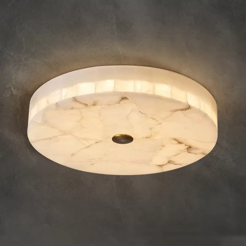 All-copper Marble Post-modern Minimalist LED Ceiling Light Three-color Variable Light Fixture for Bedroom Living Rooms