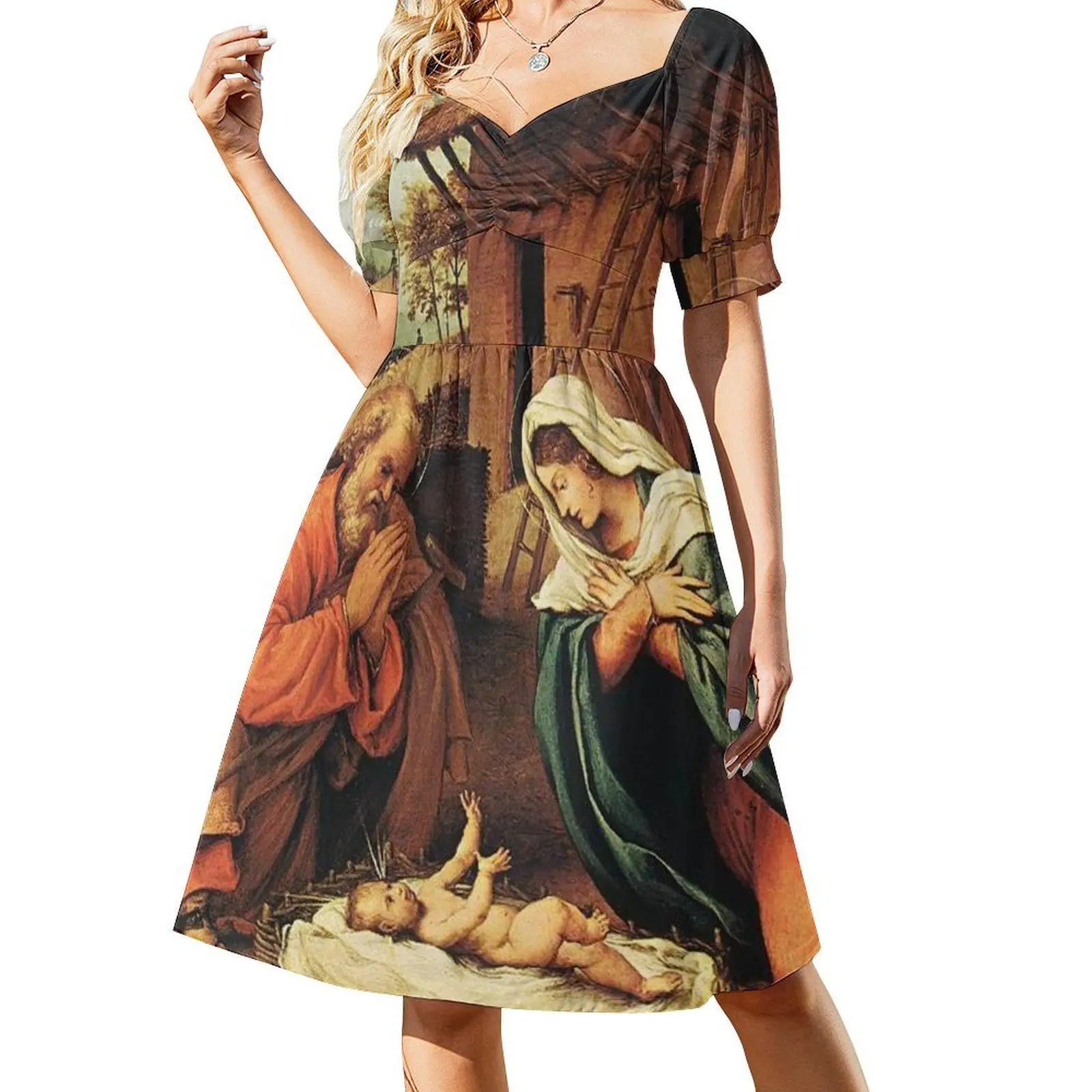 

Lorenzo Lotto - Nativity - classic Christmas Nativity scene Short-Sleeved Dress summer outfits for women 2025 dresses for women