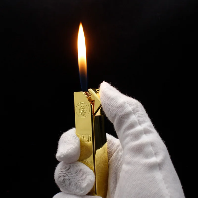 Creative Gold Bar Open Flame Butane Gas Lighter Zinc Alloy Material Outdoor Funny Collection Lighters Smoking Gifts For Men