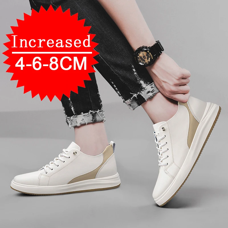 Man Fashion Genuine Leather Increase Height 4/6/8CM Casual Sport Platform Shoes Soft Invisible Height Increasing Shoes 36-43