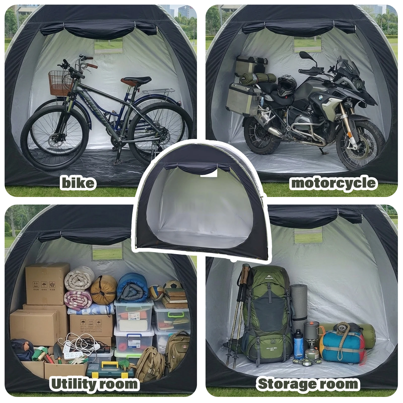 Pop‑up Bike Storage Tent Portable Motorcycle Shelter Silver Coated for Bicycle Motorbike Outdoor Backyard Storage Use