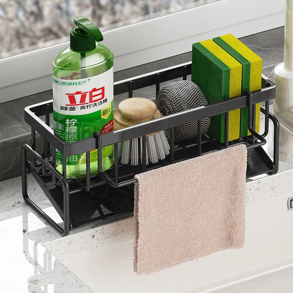 Over Sink Drying Rack No Drill Faucet Shelf Sponge & Dishcloth Holder Kitchen Counter Organizer Essential Home Tool with Storage