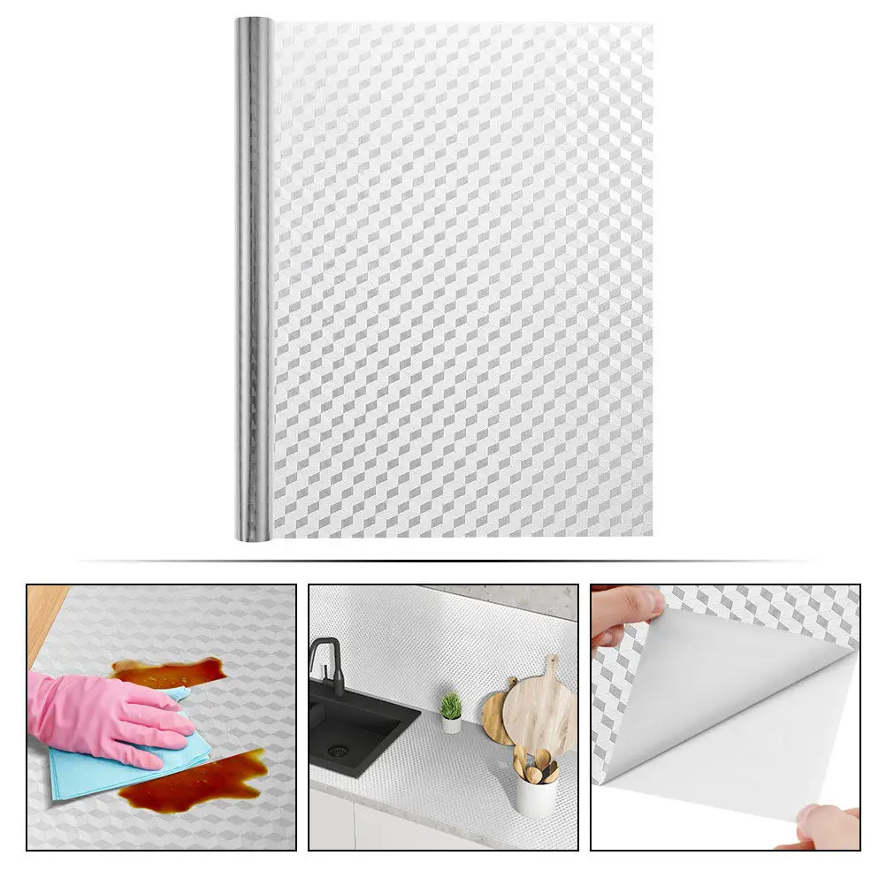 

1 Roll Kitchen Oil-Proof Stickers Waterproof Grease-Proof Wall Paper Self-Stick Decorative Decals for Cabinet Bedroom Living