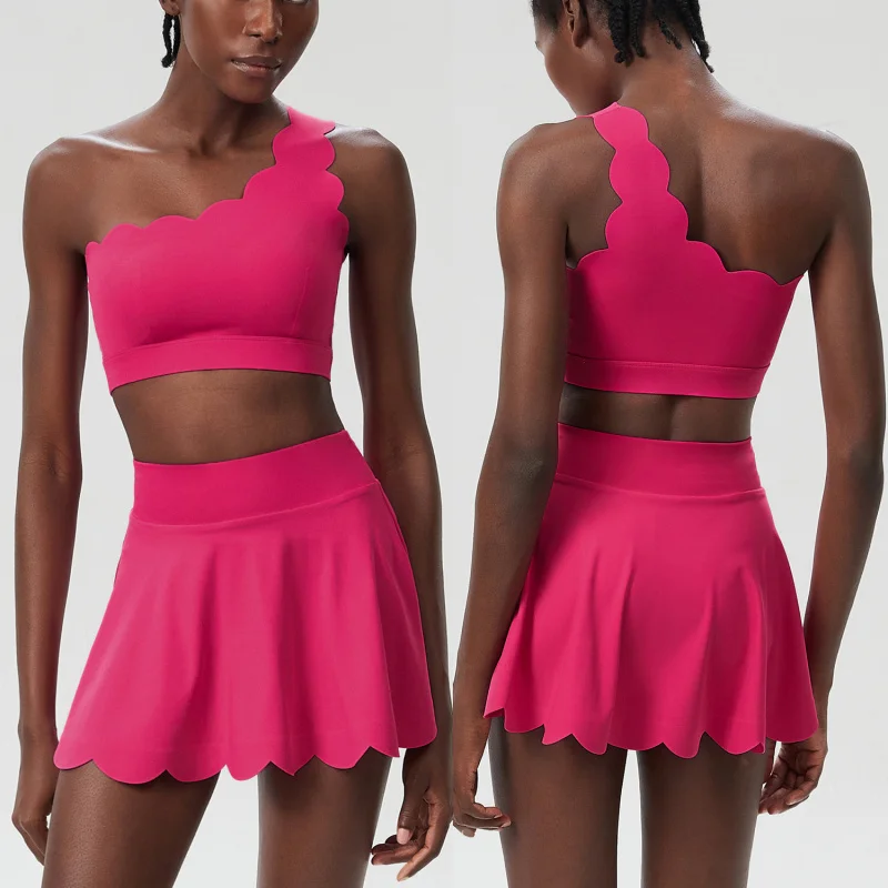 FUBEIKE Women Two Pieces Fitness Yoga Set Small Wave Tennis Dress Suit Plus Size Quick-Dry Short Sportswear Outdoor Clothes