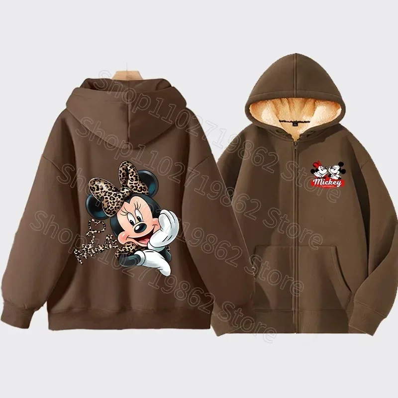 Disney Minnie Mickey Mouse dorosła gruba bluza z kapturem kobiety mężczyźni zimowe ubrania Anime filmowa nadruki postaci bluzy prezenty