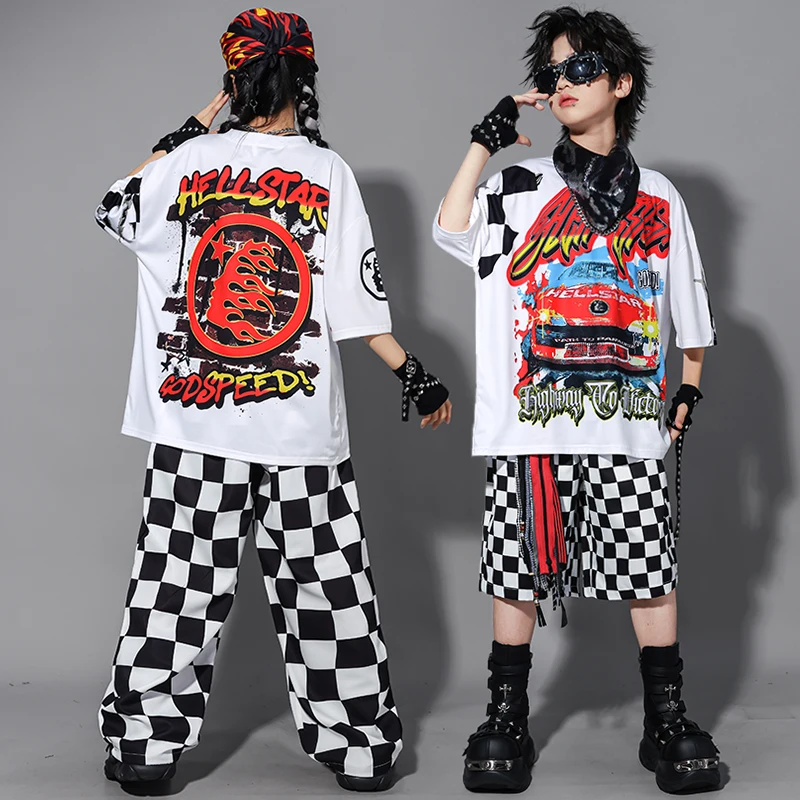 Jungen Hip Hop Kontrast T-shirt Baggy Cargo Hosen Mädchen Street Dance Jazz Kostüm Kinder Kleidung Kinder K-pop Streetwear