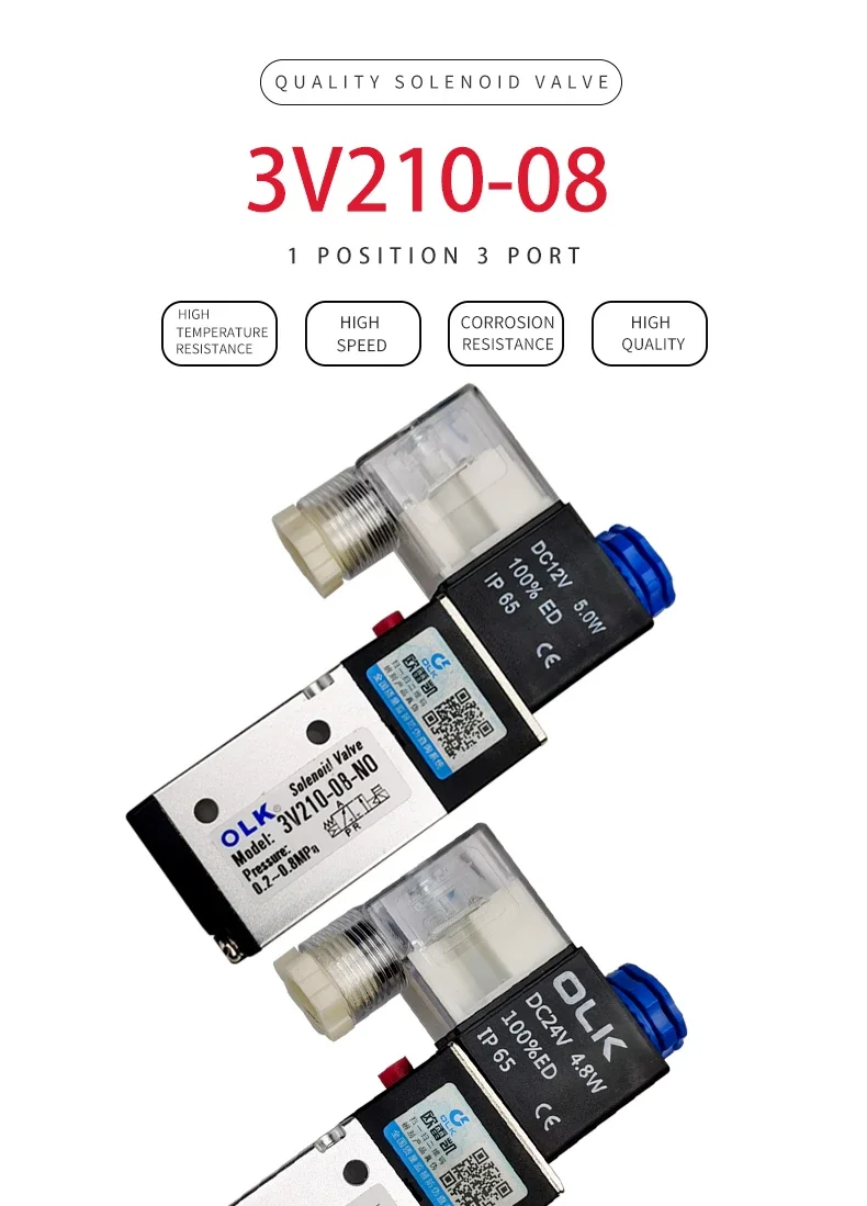Électrovanne 3V210-08 Pneumatic Electric Solenoid Valve 3 Way 2 Position Control Air Gas Magnetic Valve 12V 24V 220V Coil Volt Hose Fittings Gaz et carburant — détail 1