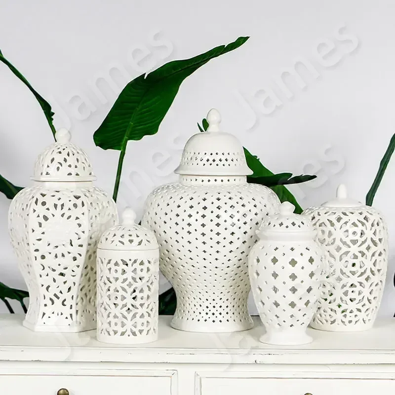 Vase White Hollow Out Style Vases Nordic Style Ceramic Vases Jar Jug Modern Style Creative Decoration Jar Classic Pattern Crafts