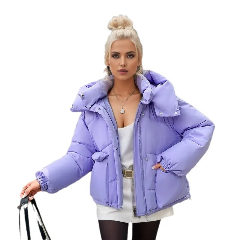 2024 YJKDYK Winter Women\'s Short Cotton Jacket Female Large 2 Pocket Hooded Thicken Warm Coats Women\'s Pure Color Parkas Tops