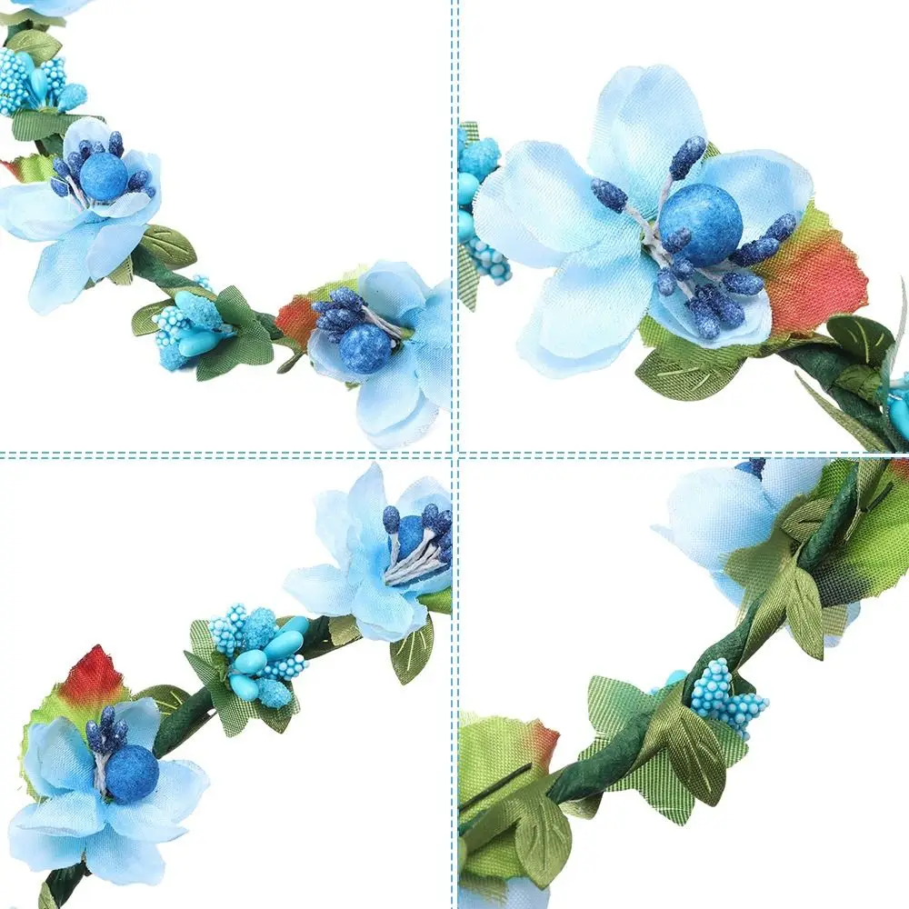 Girls Floral Wreath Fashion Bohemia Garland Flower Crown Women Headbands with Adjustable Ribbon Bridal Halo Headpiece