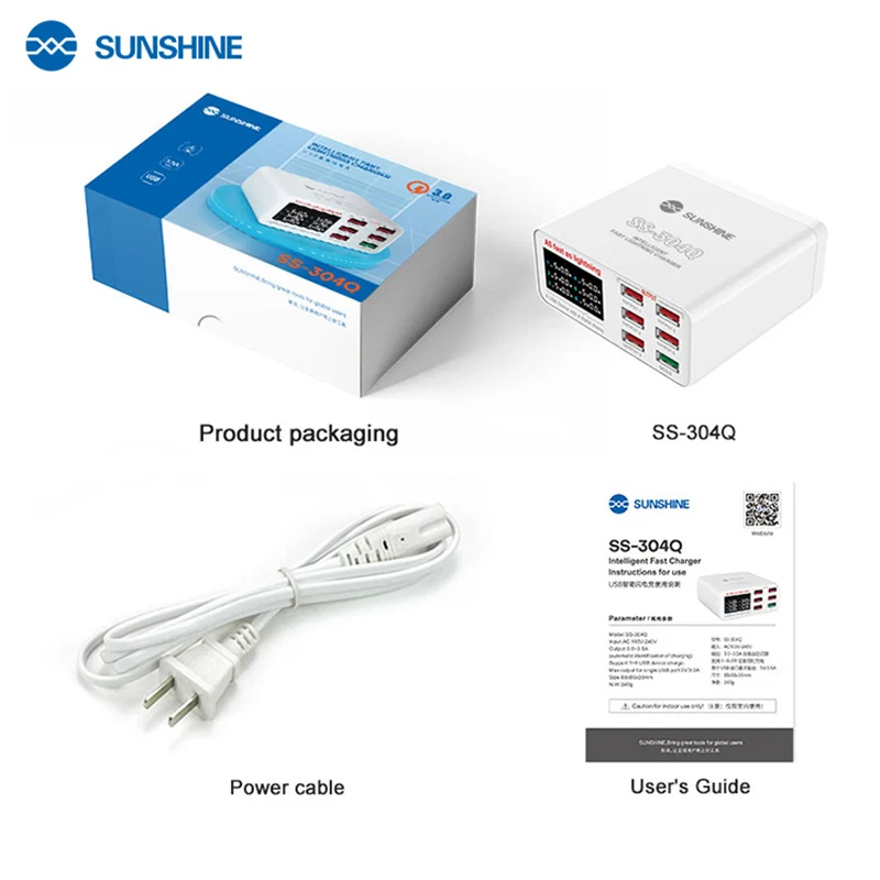 SUNSHINE SS-304Q 지능형 고속 충전 도구, 휴대폰 태블릿 QC3.0 LCD 디지털 디스플레이, 고속 충전 스테이션