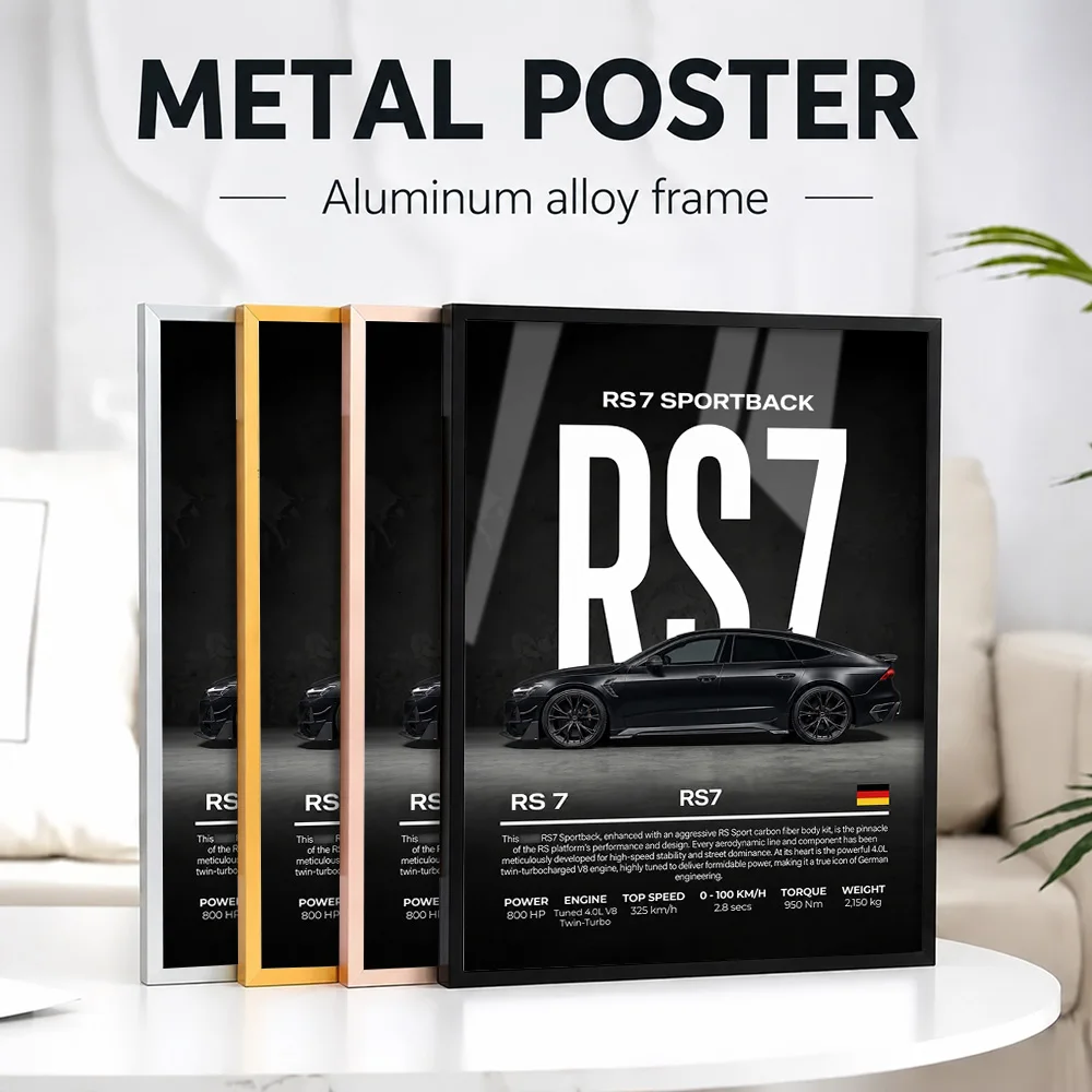 Sleek Black Germany RS7 Sportback Metal Poster With Aluminum Alloy Frame Personalized Photo Modern Style Wall Art For Man Cave